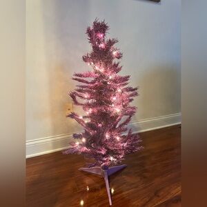 Pre-Lit Artificial Tinsel Christmas Tree - 3.5' - Purple - Clear Lights